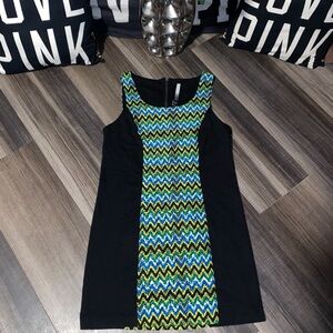 Kensie Black and Blue Sheath Mini Dress Sleeveless Scoop Neck